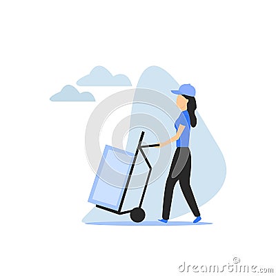 Travelling woman carrying her luggage at the airport Vector Illustration