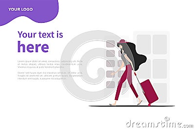 Travelling woman with her luggage at casual outfits Vector Illustration
