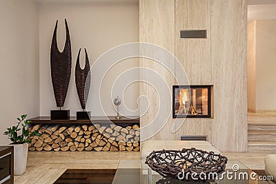 Travertine house: modern living room Stock Photo