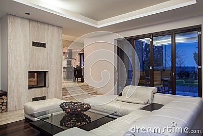 Travertine house - spacious living room Stock Photo