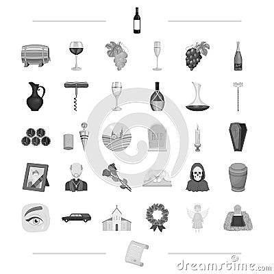 Trawl, ritual, religion and other web icon in black style.alcohol, winemaking, viticulture icons in set collection. Vector Illustration