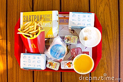 A tray of assorted food restaur Editorial Stock Photo