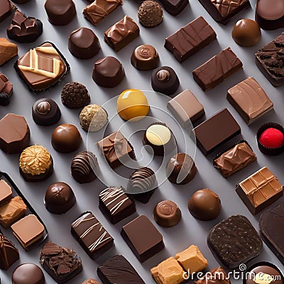 A tray of assorted gourmet chocolates in a fancy box3 Stock Photo