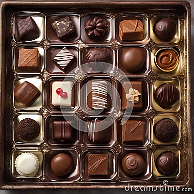 A tray of assorted gourmet chocolates in a fancy box4 Stock Photo