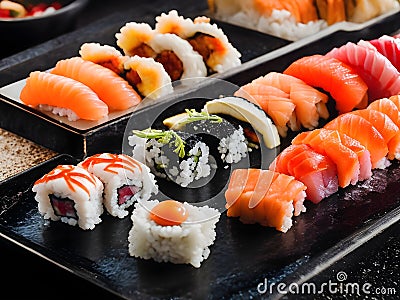 A tray of assorted sushi nigiri Stock Photo