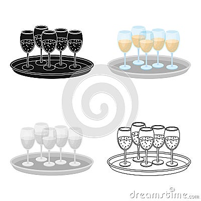 Tray with champagne glasses icon in cartoon style isolated on white background. Event service symbol stock vector Vector Illustration