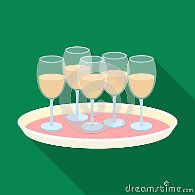 Tray with champagne glasses icon in flat style isolated on white background. Event service symbol stock vector Vector Illustration