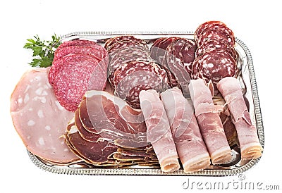 Tray of cooked meats Stock Photo