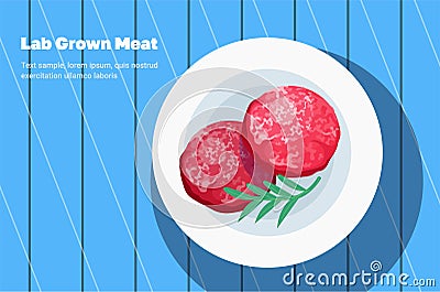 tray with cultured raw red meat made from animal cells artificial lab grown meat production concept horizontal Vector Illustration