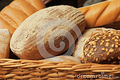 Tray with different freshly baked breads Stock Photo