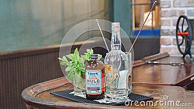 Display of liquor in a distillery Editorial Stock Photo