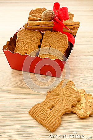 Tray full of Spiced Biscuits with Almonds Spekulatius Stock Photo
