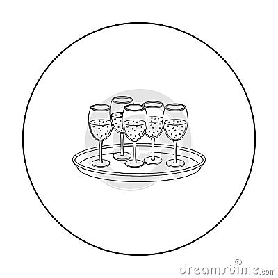 Tray with glasses icon in outline style isolated on white. Event service symbol stock vector Vector Illustration