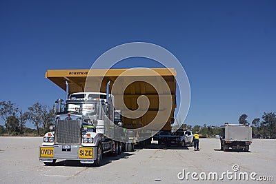 Tray for huge coal mining dump truck being transported Editorial Stock Photo