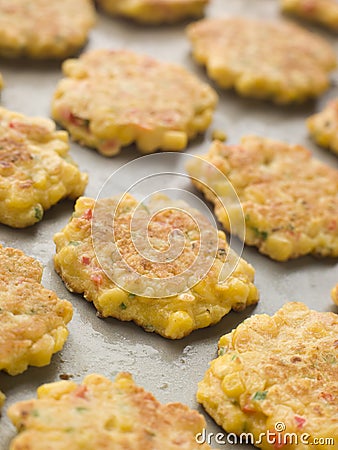 Tray of Sweet corn Fritters Stock Photo