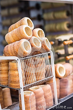 Trdelnik traditional czech slovak or hungarian sweet rolled pasrtry Stock Photo