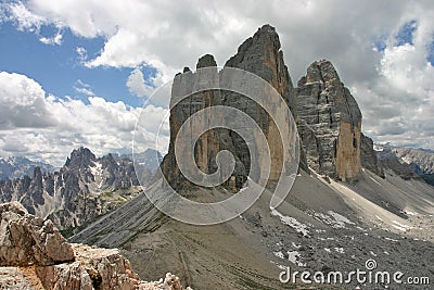 Tre Cime di Lavaredo from Monte Paterno Stock Photo