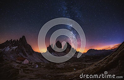 Tre Cime di Lavaredo at night in the Dolomites in Italy, Europe Stock Photo