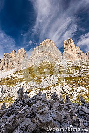 Tre Cime Three Peaks di Lavaredo Drei Zinnen Stock Photo