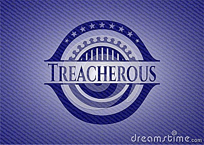 Treacherous emblem with jean texture. Vector Illustration. Detailed. EPS10 Vector Illustration