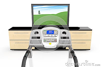 Treadmill Machins with TV Stock Photo