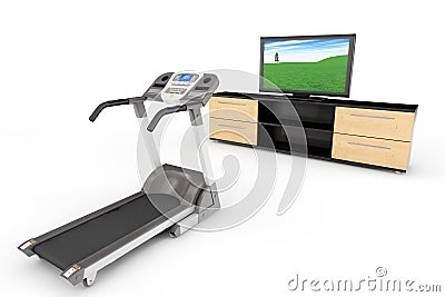 Treadmill Machins with TV Stock Photo