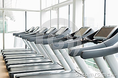 Treadmills in gym Stock Photo