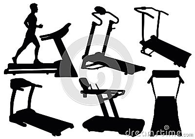 Treadmills in a set. Sports running simulators Vector Illustration