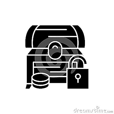 Treasure chest black icon, vector sign on isolated background. Treasure chest concept symbol, illustration Vector Illustration