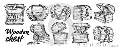 Treasure Chest Collection Monochrome Set Vector Vector Illustration