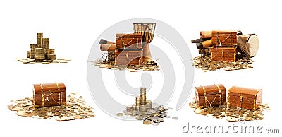 A treasure chest full of shiny coins Stock Photo