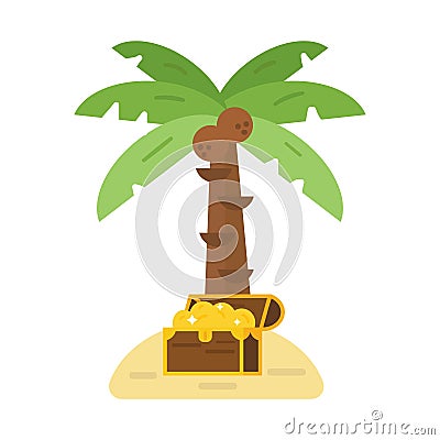 Treasure chest and green palm tree vector illustration. Vector Illustration