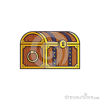 Treasure chest illustration in line style. Pirate wooden box. Vector icon. Vector Illustration