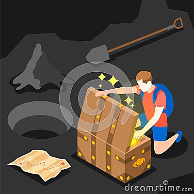 Opening Treasure Chest Composition Vector Illustration