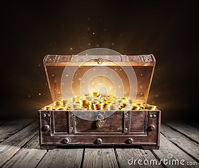 Treasure Chest - Open Ancient Trunk Stock Photo