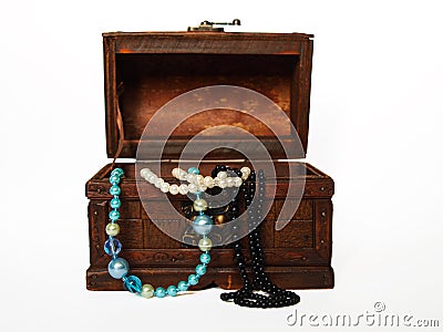 Treasure chest with pearls. Stock Photo