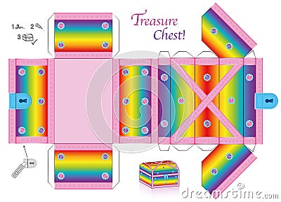 Treasure Chest Rainbow Colored Template Paper Model Sheet Trove Vector Illustration