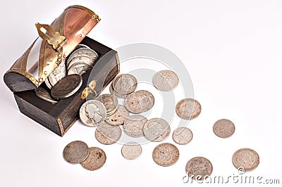 Treasure chest - silver coin Stock Photo