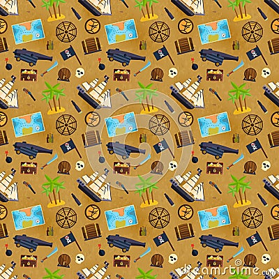 Treasure chest vector seamless pattern illustration. Vector Illustration