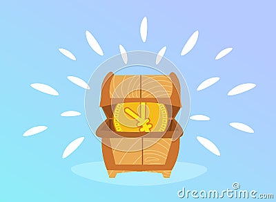 Treasure dower chest full of yuan coins money growth wealth concept flat horizontal Vector Illustration