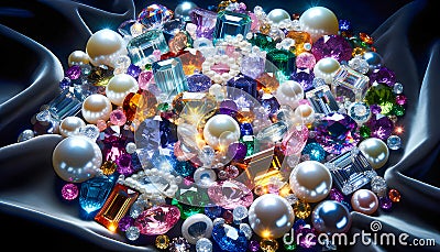 a treasure gemstone gem jewel crystal wealth gift jewels gold diamond stone precious jewelry necklace showcase sapphire ruby Stock Photo