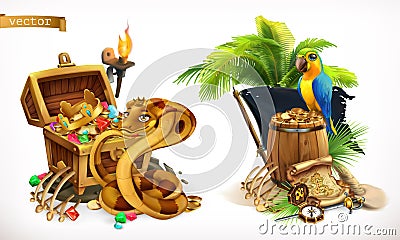 Treasure hunt and adventure. Game logo 3d vector icon set Vector Illustration