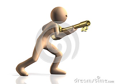 Treasure hunter is trying to open the secret key. Stock Photo