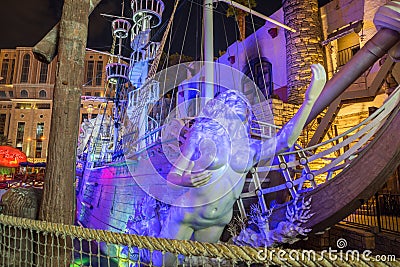 Treasure Island Hotel and Casino pirate ship at night Editorial Stock Photo