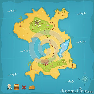 Treasure Island And Pirate Map Vector Illustration