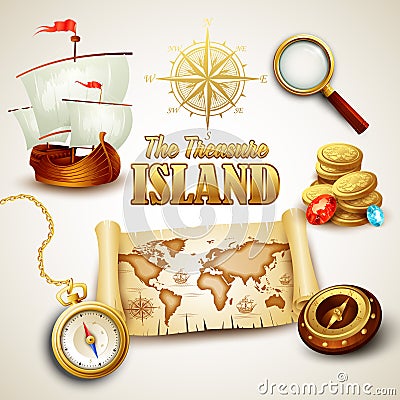 Treasure Island. Vector icons set Vector Illustration
