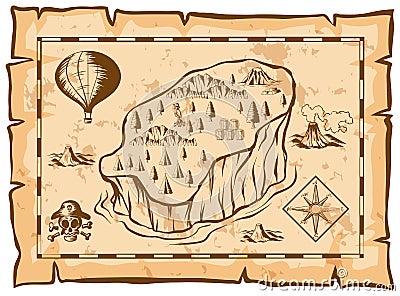 Treasure map with island and balloon Vector Illustration