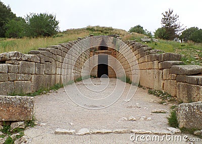 Treasury of Atreus, the Famous Beehive Tomb at Mycenae Archaeological Site, Peloponnese Peninsula Stock Photo