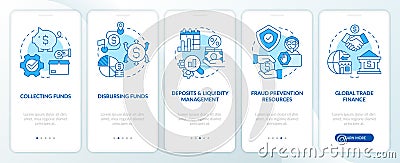 Treasury management services blue onboarding mobile app screen Vector Illustration