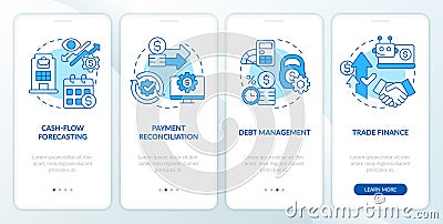 Treasury management system feature blue onboarding mobile app screen Vector Illustration